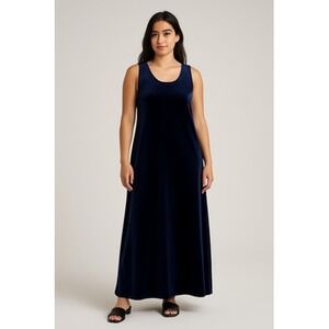 VTG‎ 220 Hickory Dress XL Navy Blue Sleeveless A-Line Velour Shift Scoop Neck